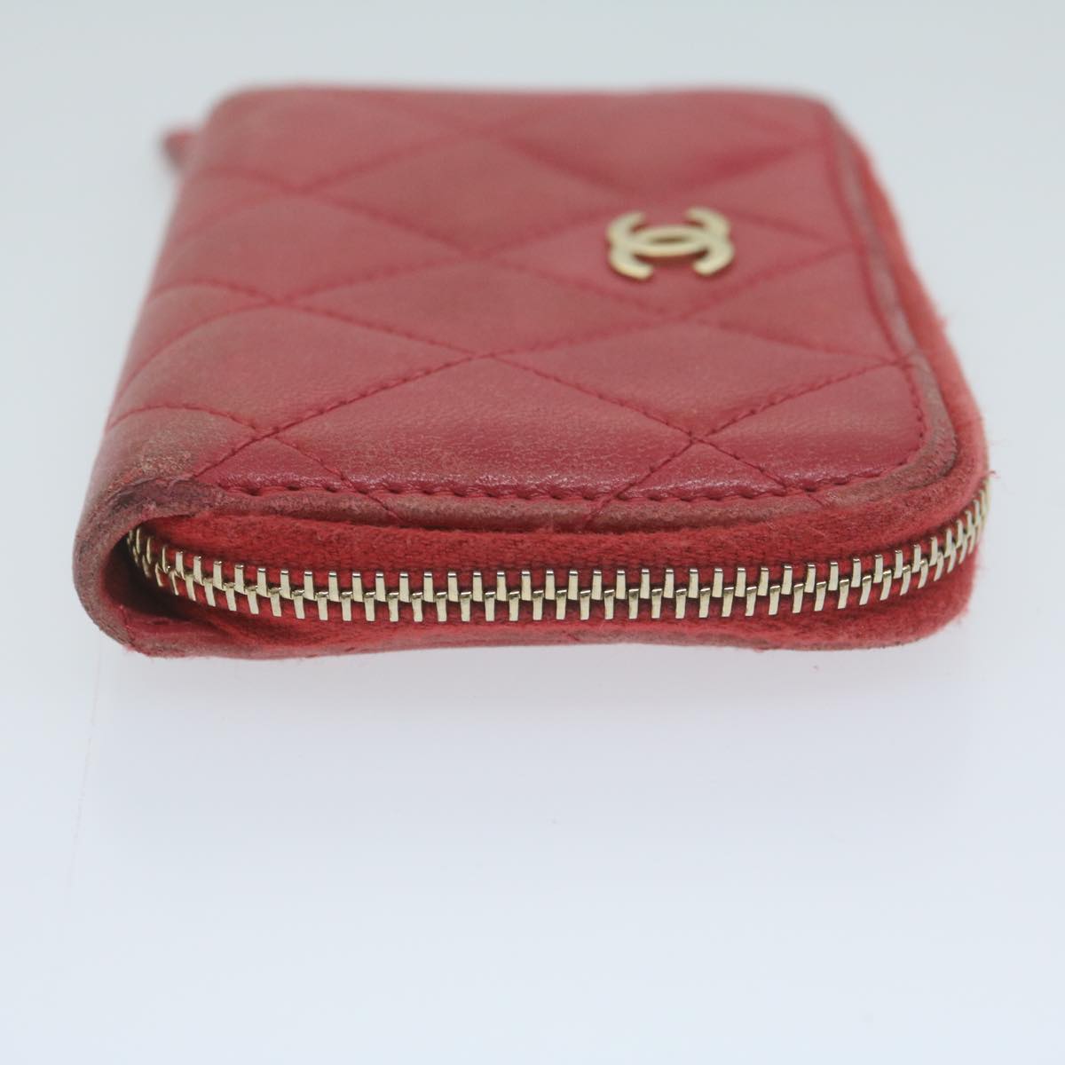 Top Quality Chanel Matelasse Coin Purse Lamb Skin Red CC Auth 65239