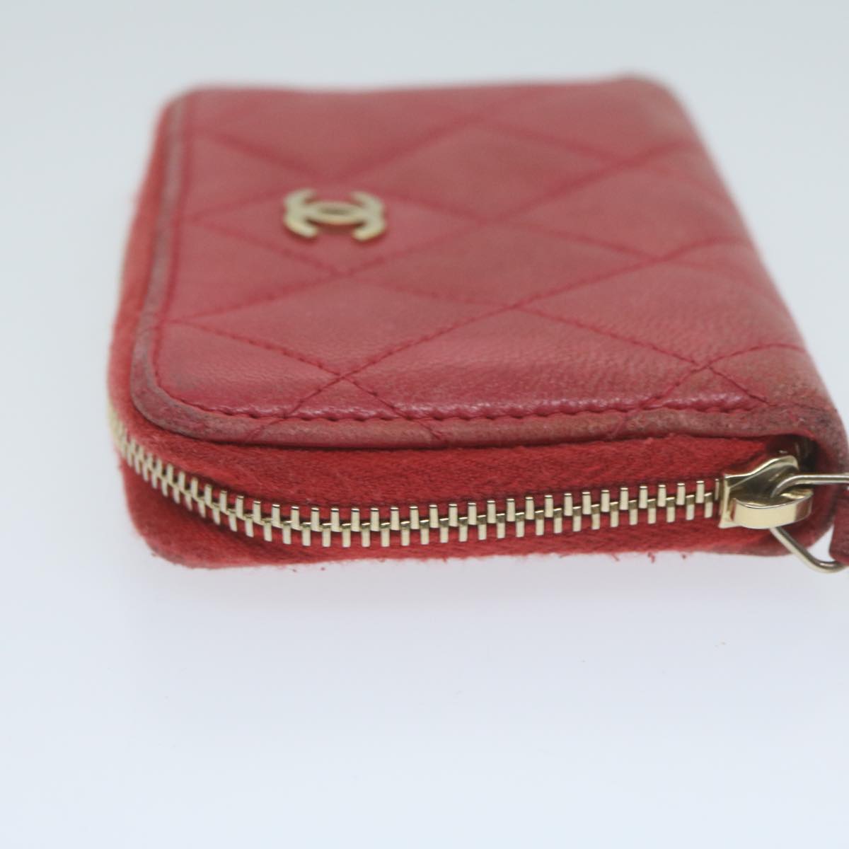 Top Quality Chanel Matelasse Coin Purse Lamb Skin Red CC Auth 65239