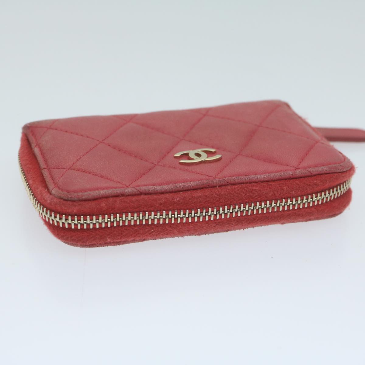 Top Quality Chanel Matelasse Coin Purse Lamb Skin Red CC Auth 65239