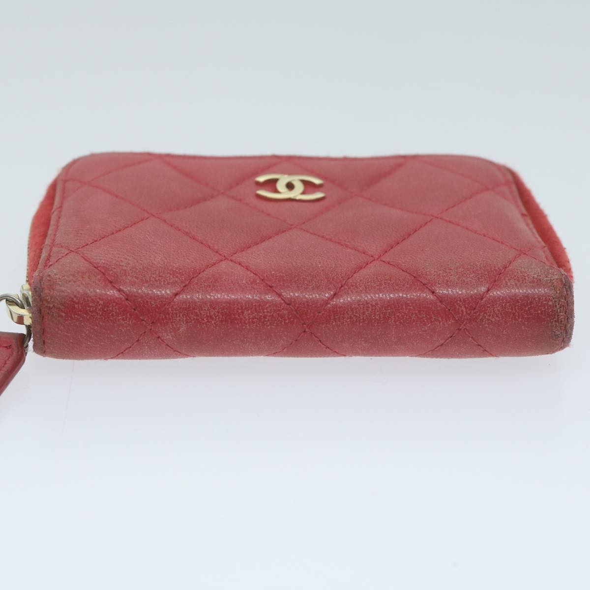 Top Quality Chanel Matelasse Coin Purse Lamb Skin Red CC Auth 65239