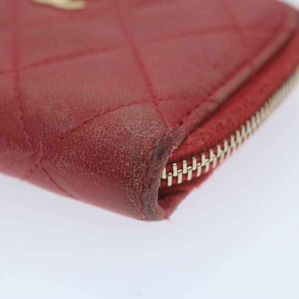 Top Quality Chanel Matelasse Coin Purse Lamb Skin Red CC Auth 65239