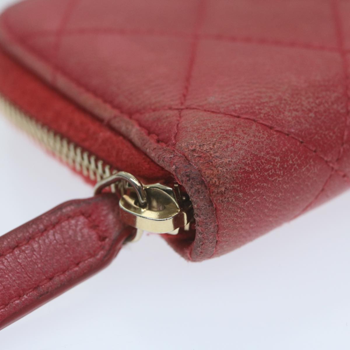 Top Quality Chanel Matelasse Coin Purse Lamb Skin Red CC Auth 65239