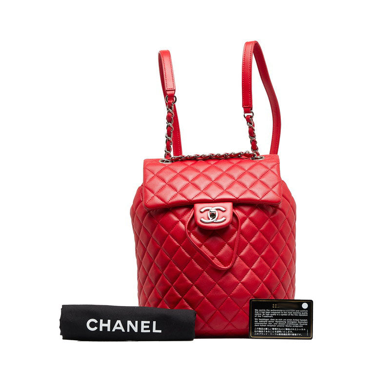 Chanel Matrases Coco Rucksack Backpack Red Silver   Chanel