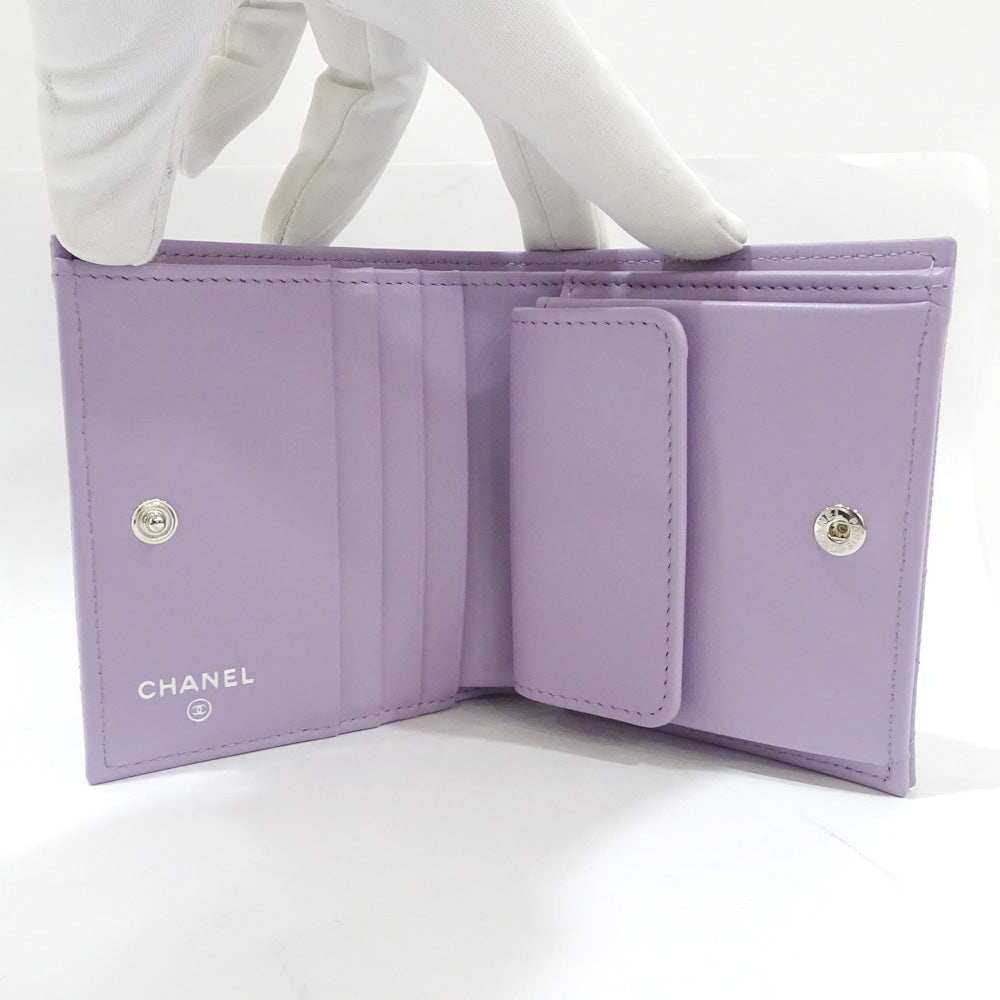 CHANEL Classic Small Wallet AP3178 Double Fold Wallet Greendock S Caviar Skin Silver  Pearl Wallet