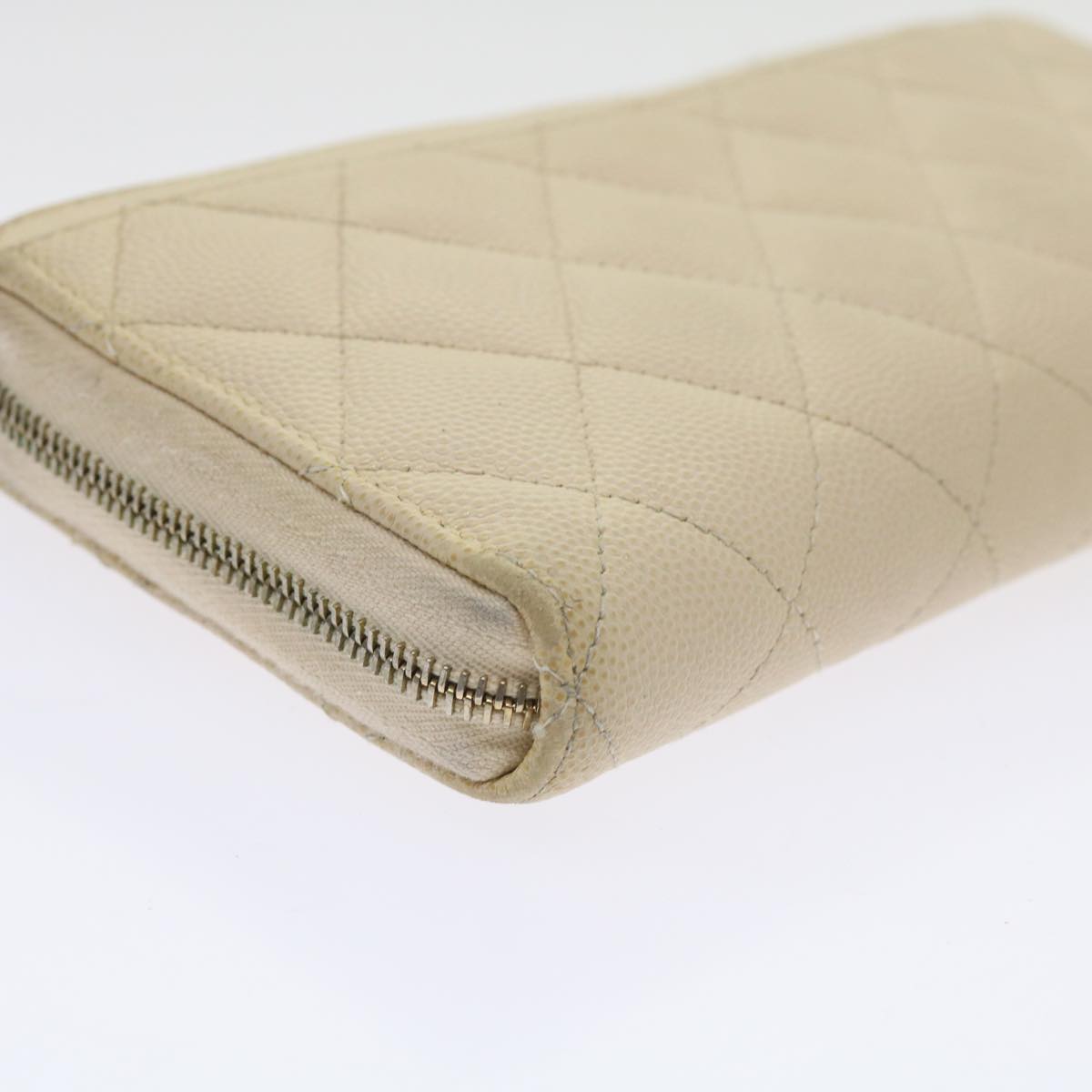 Top Quality Chanel Long Wallet Caviar Skin White CC Auth 65288