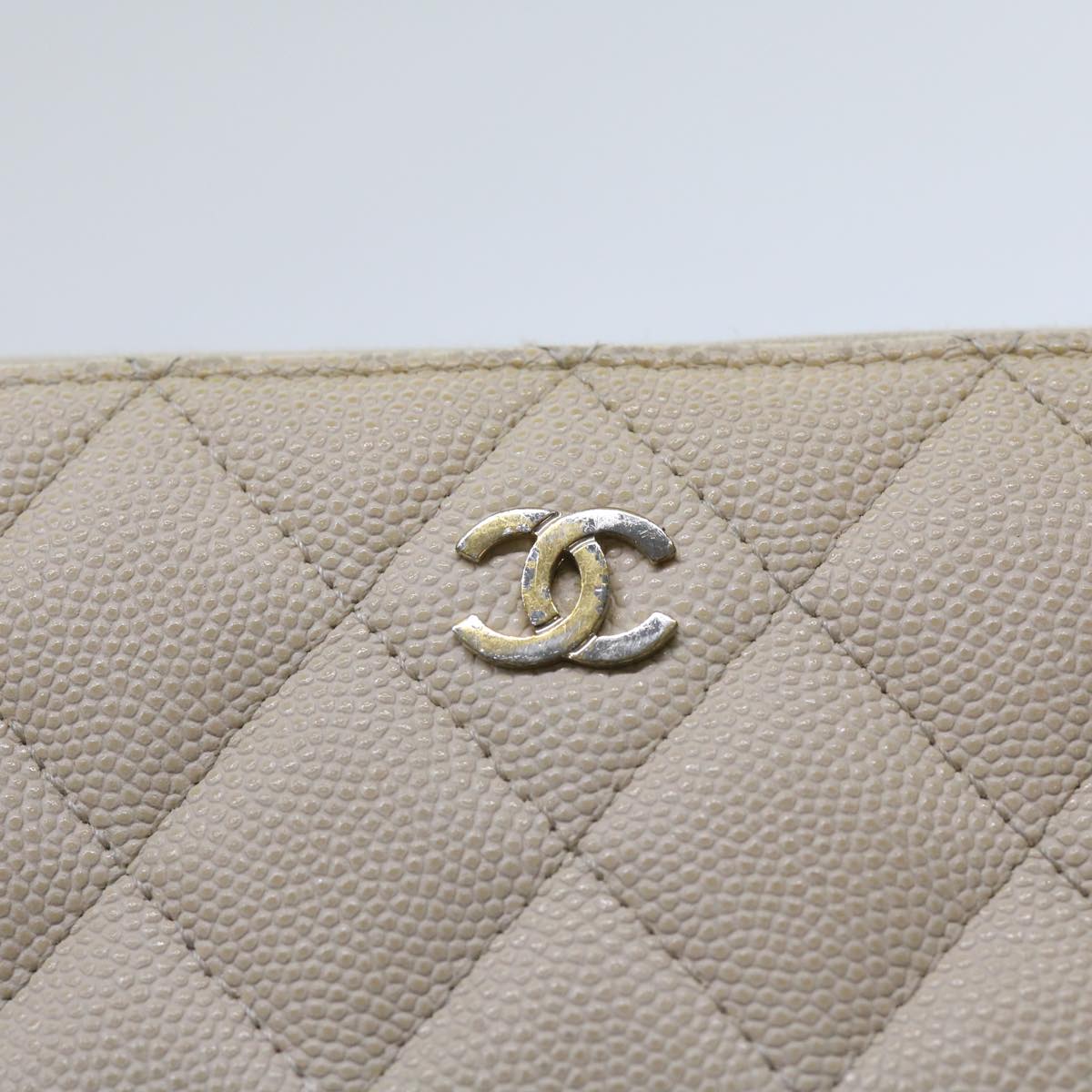 Top Quality Chanel Long Wallet Caviar Skin White CC Auth 65288