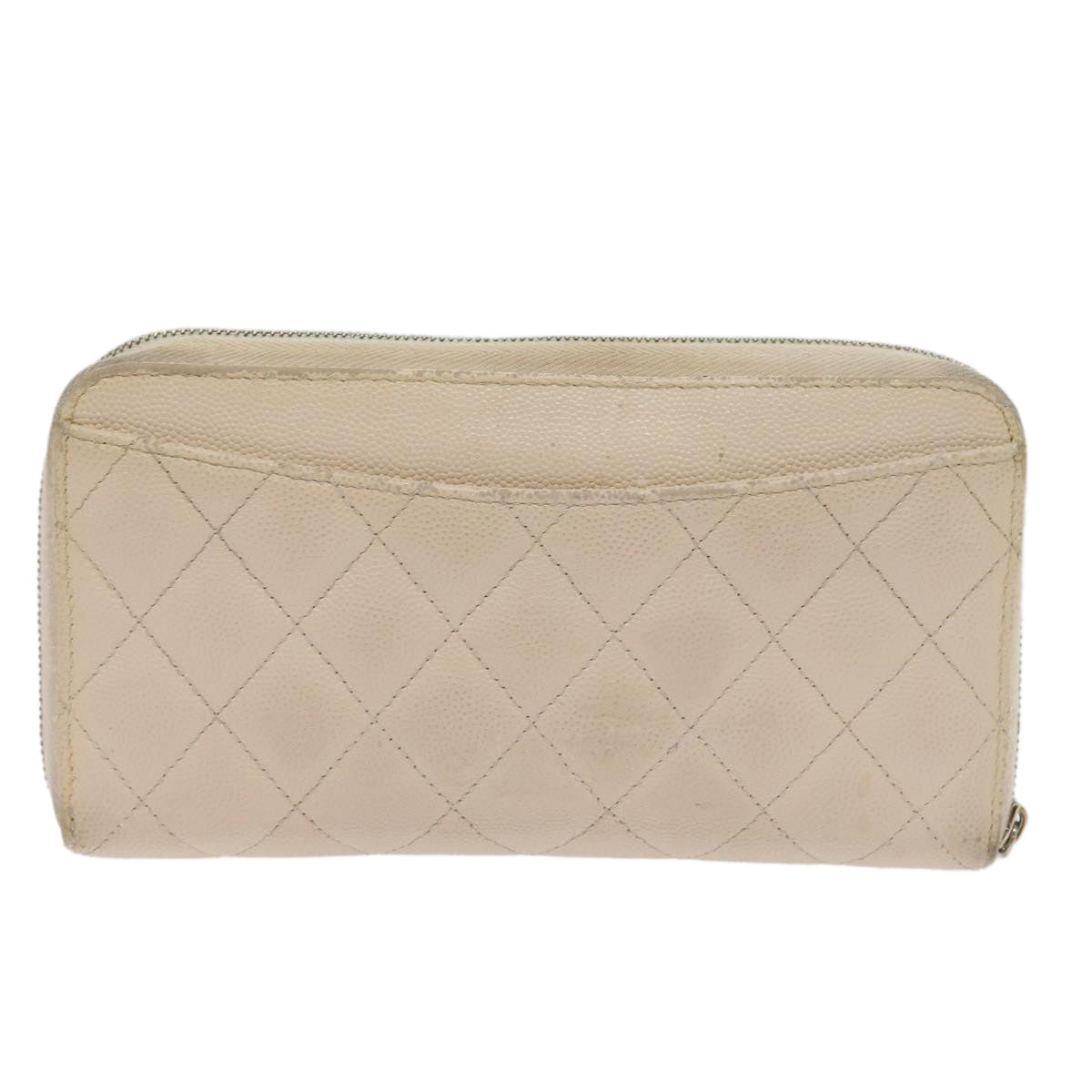 CHANEL Long Wallet Caviar Skin White CC Auth 65288