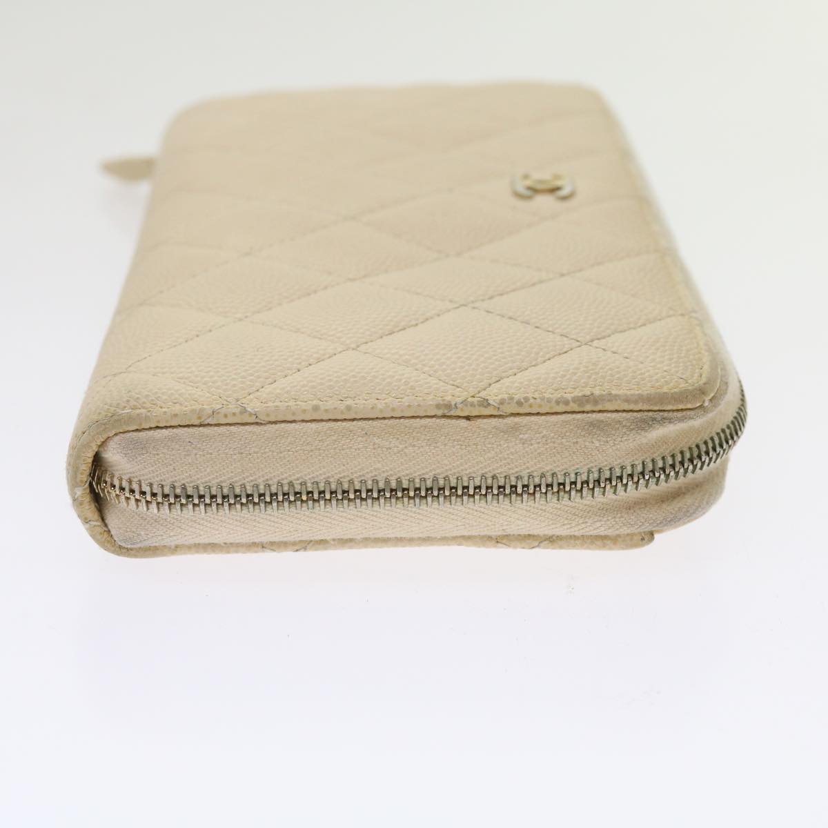 Top Quality Chanel Long Wallet Caviar Skin White CC Auth 65288