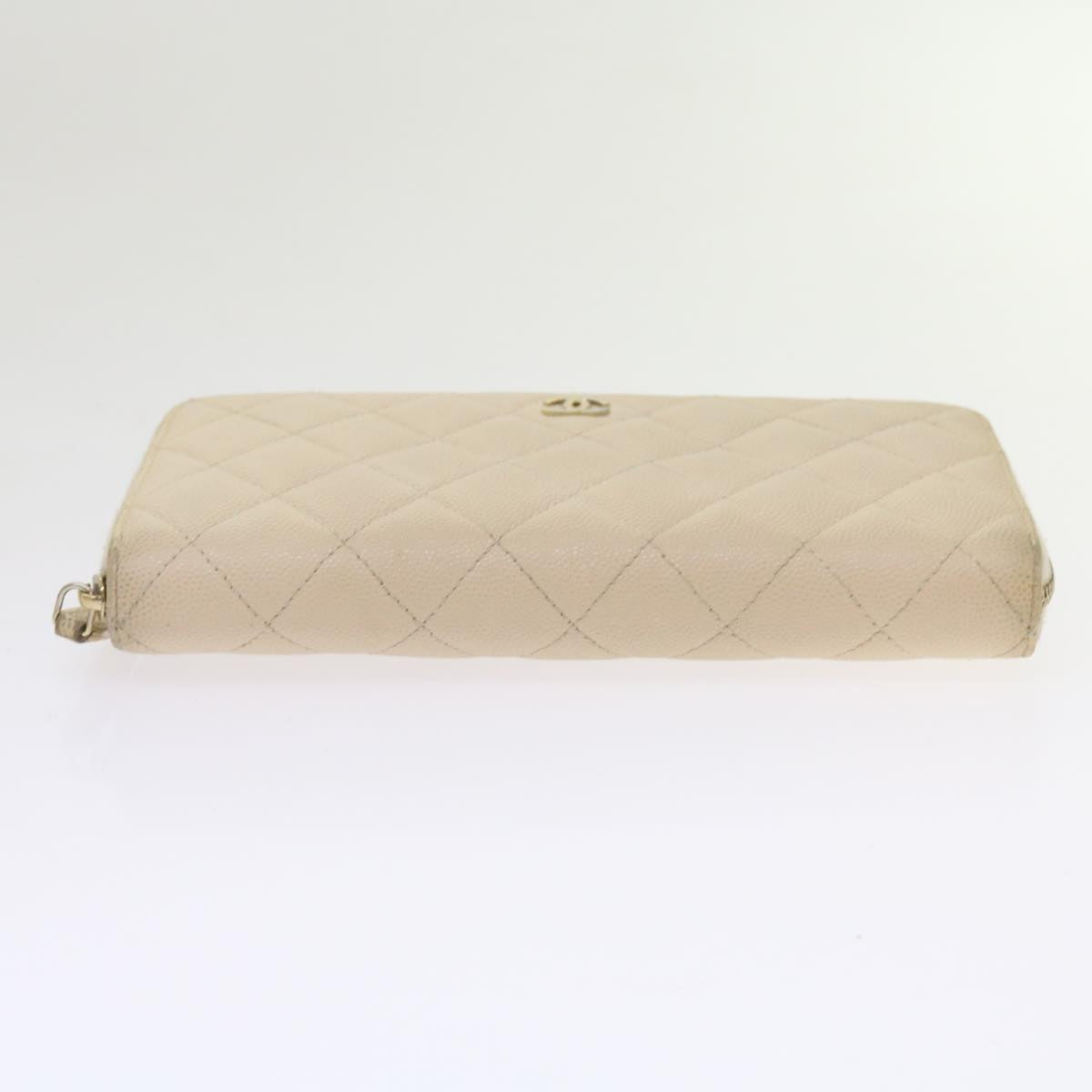 Top Quality Chanel Long Wallet Caviar Skin White CC Auth 65288