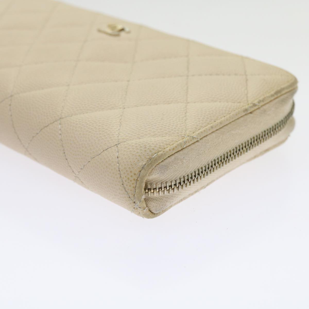 Top Quality Chanel Long Wallet Caviar Skin White CC Auth 65288