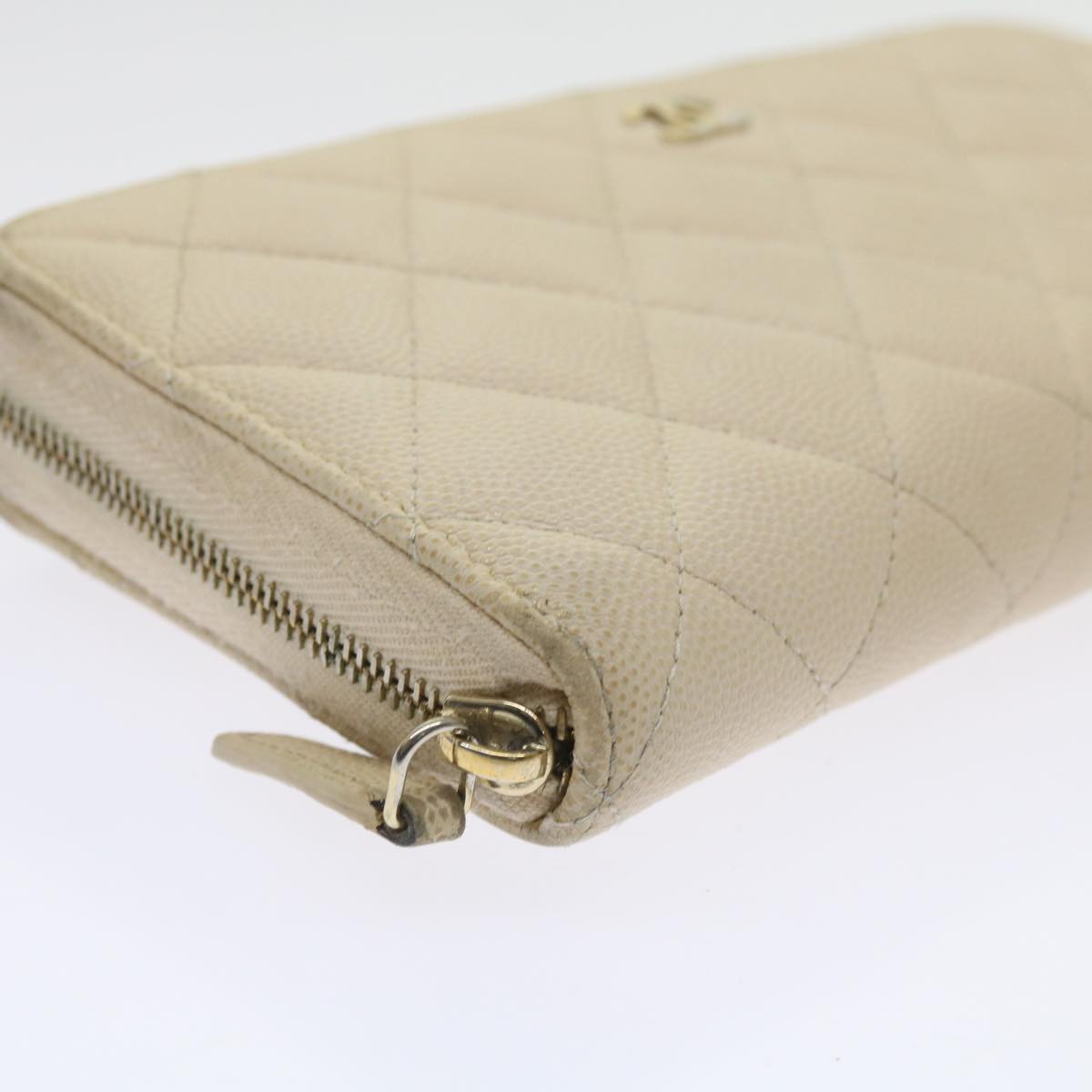 Top Quality Chanel Long Wallet Caviar Skin White CC Auth 65288