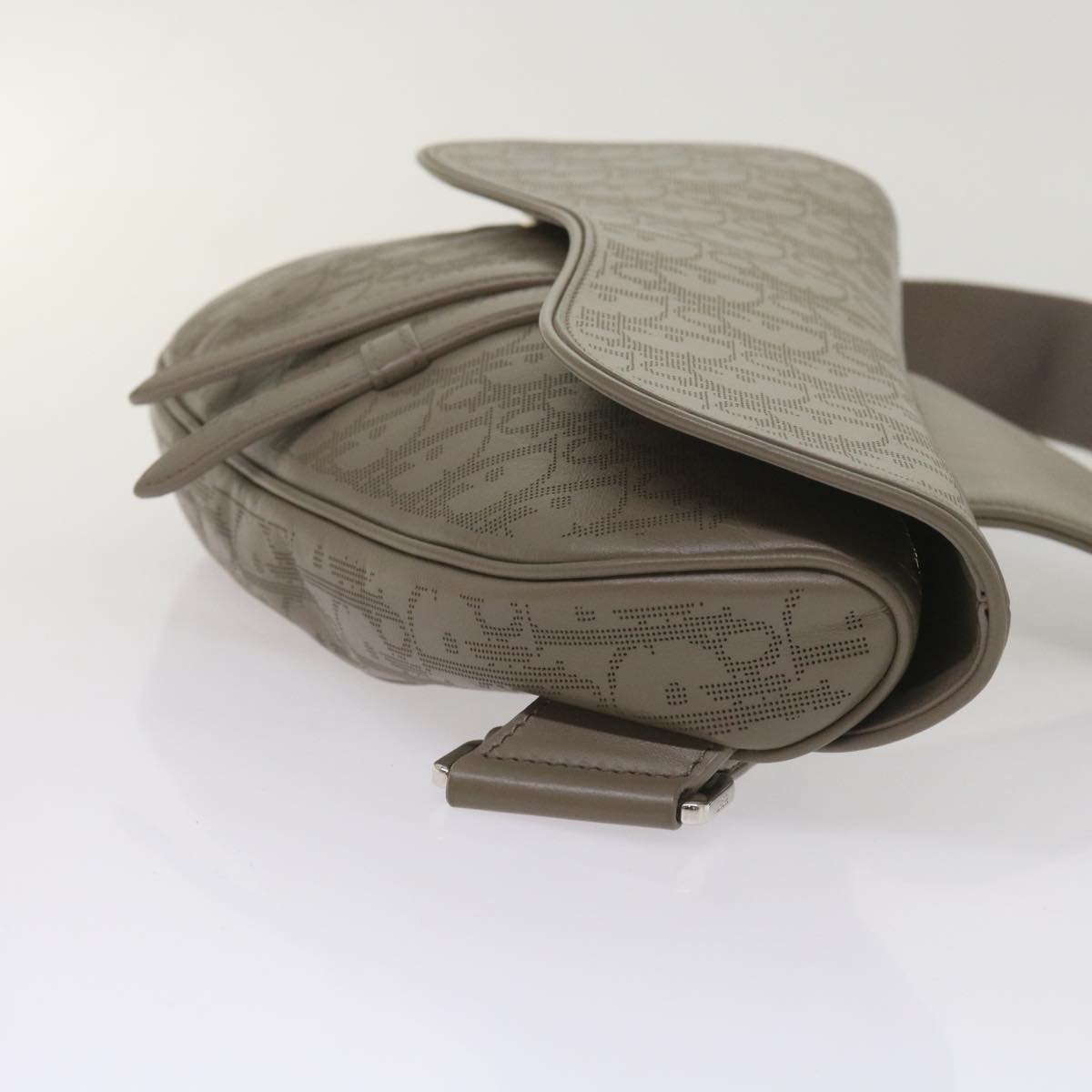 CHRISTIAN DIOR Saddle bag Oblique Trotter Canvas Shoulder Bag Gray Auth 65327A