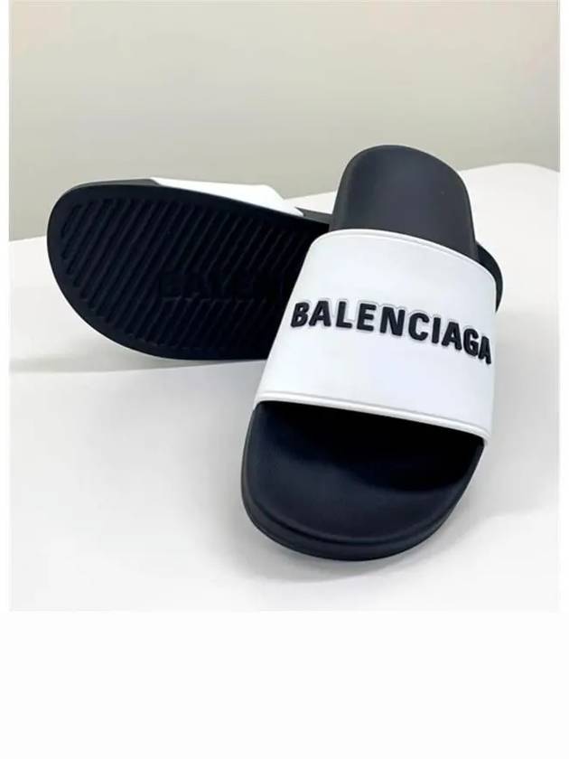 Luxury Balenciaga  Logo Pool Slippers White