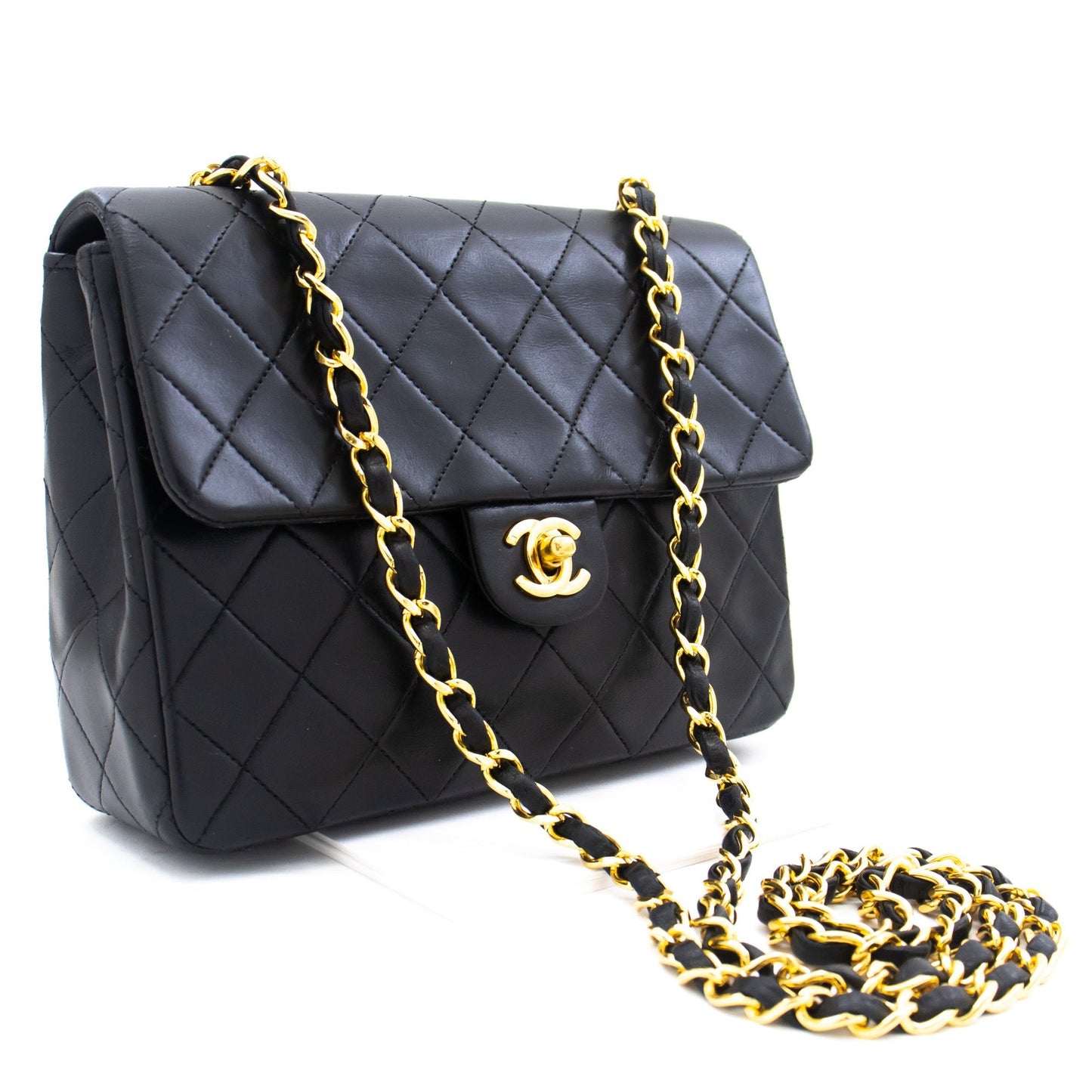 CHANEL Mini Square Small Chain Shoulder Bag Crossbody Black Quilt