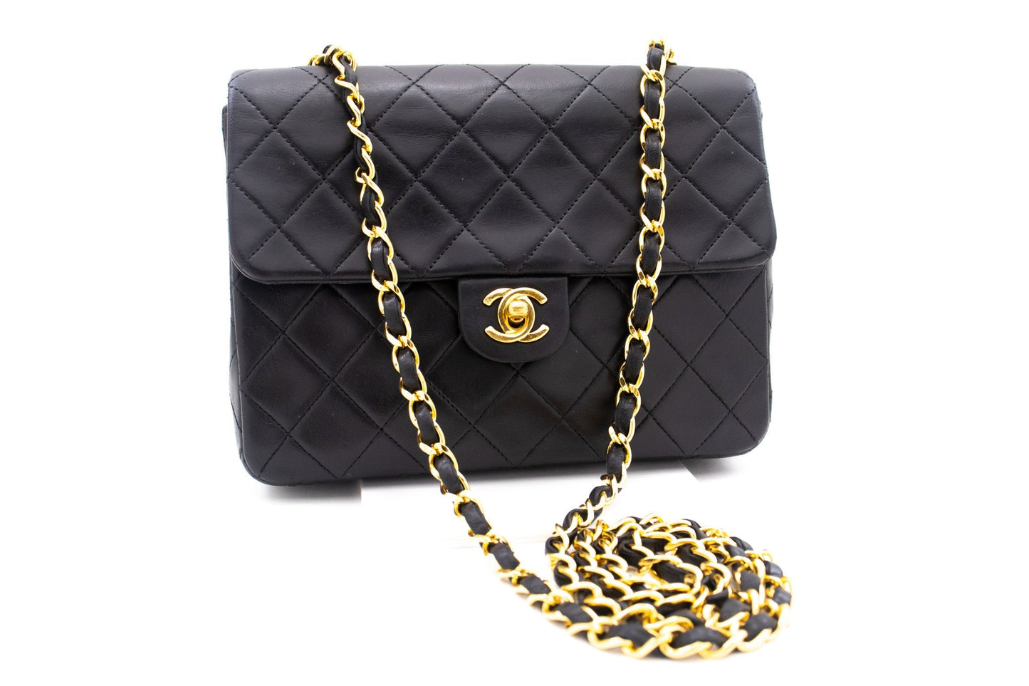 CHANEL Mini Square Small Chain Shoulder Bag Crossbody Black Quilt