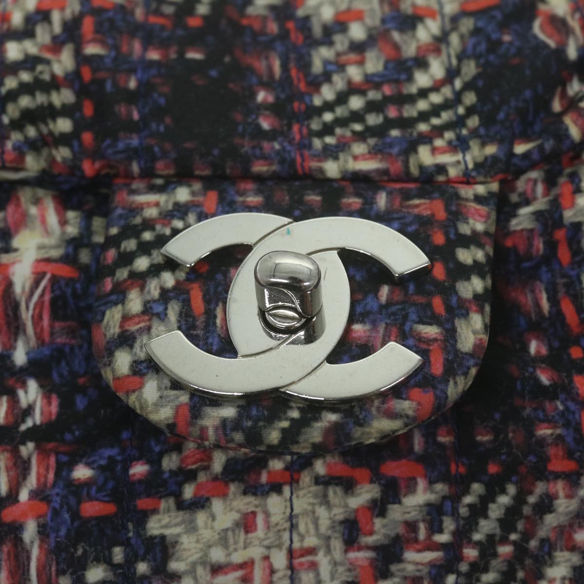 CHANEL Turn Lock Chain Shoulder Bag Nylon Navy White CC Auth 65724A