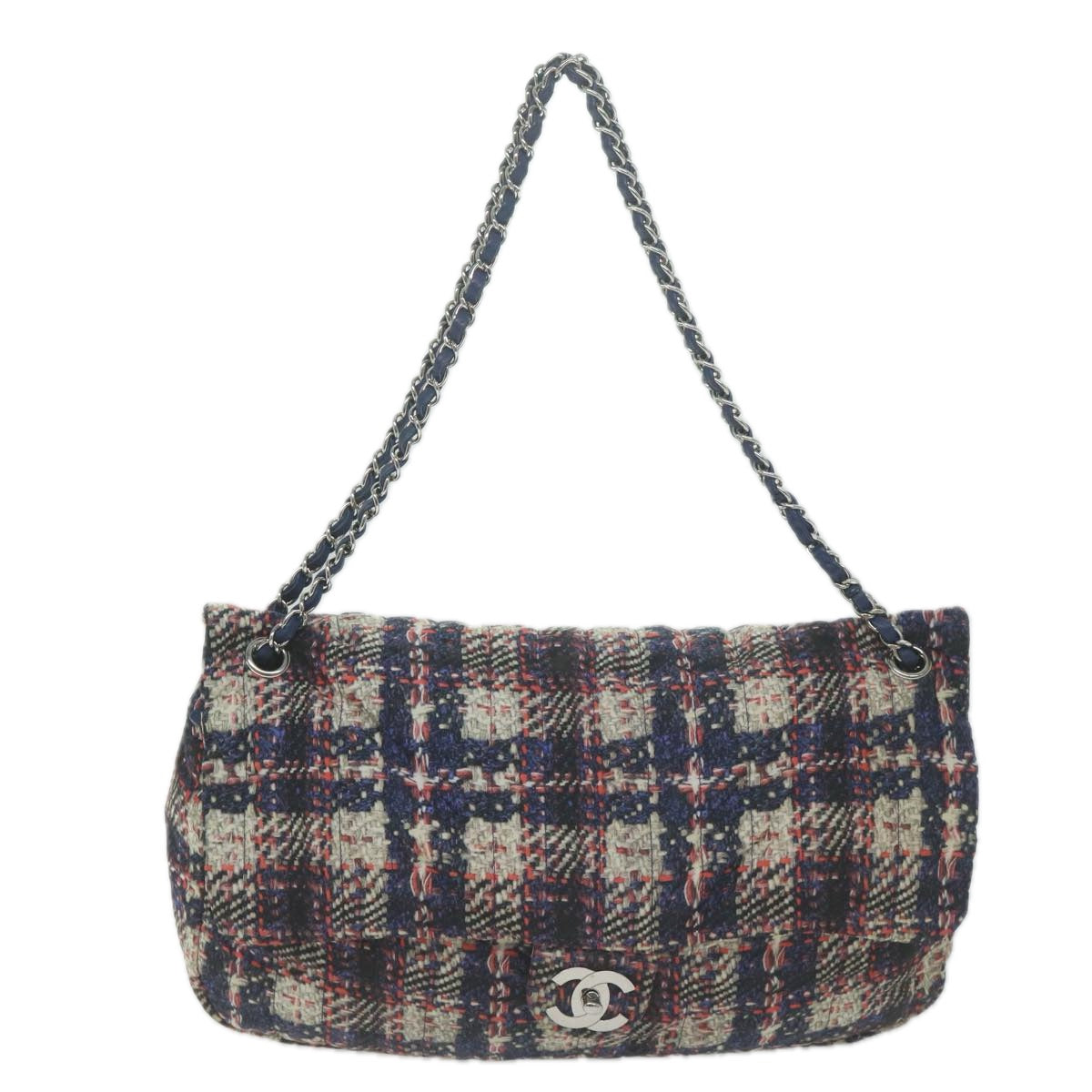 CHANEL Turn Lock Chain Shoulder Bag Nylon Navy White CC Auth 65724A