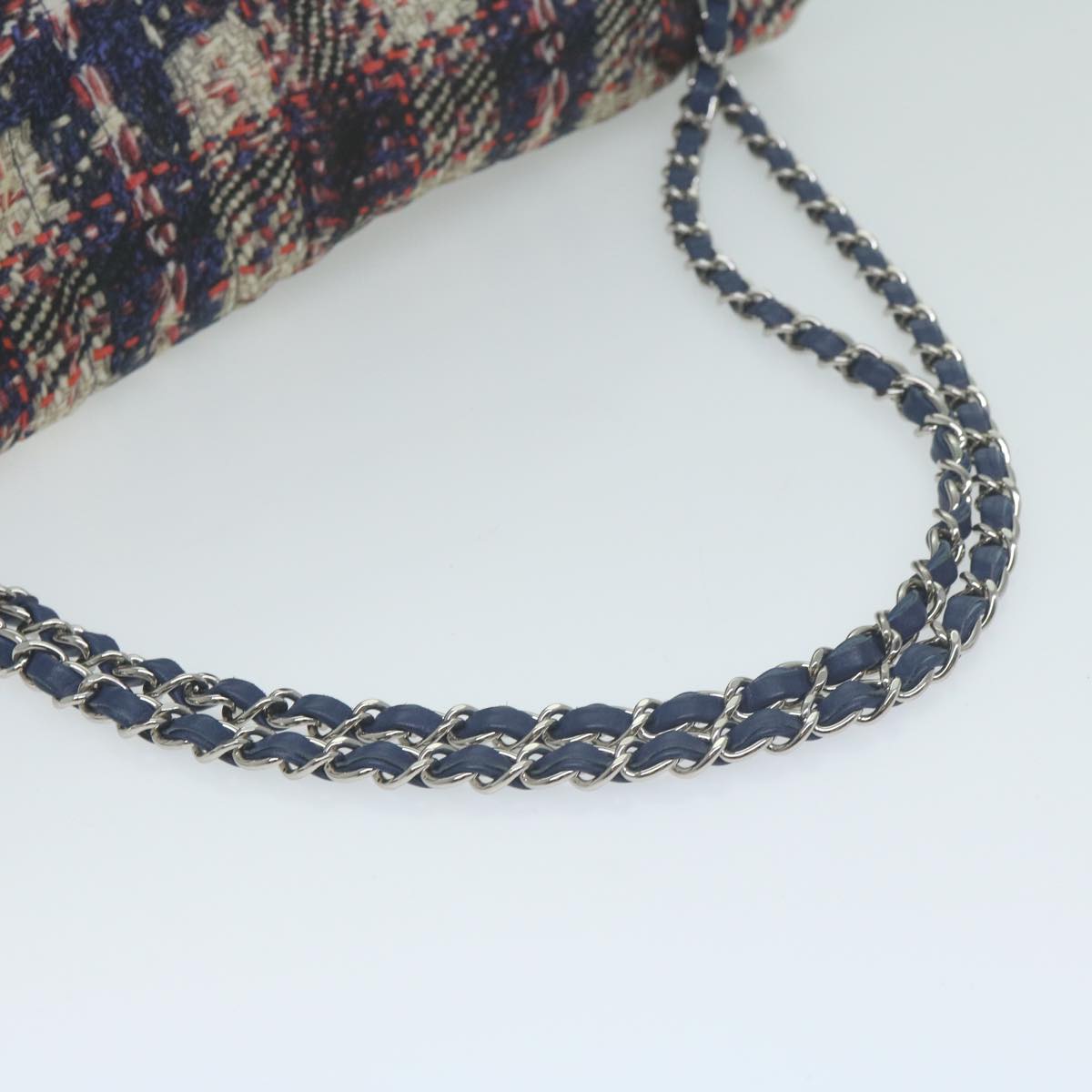 CHANEL Turn Lock Chain Shoulder Bag Nylon Navy White CC Auth 65724A