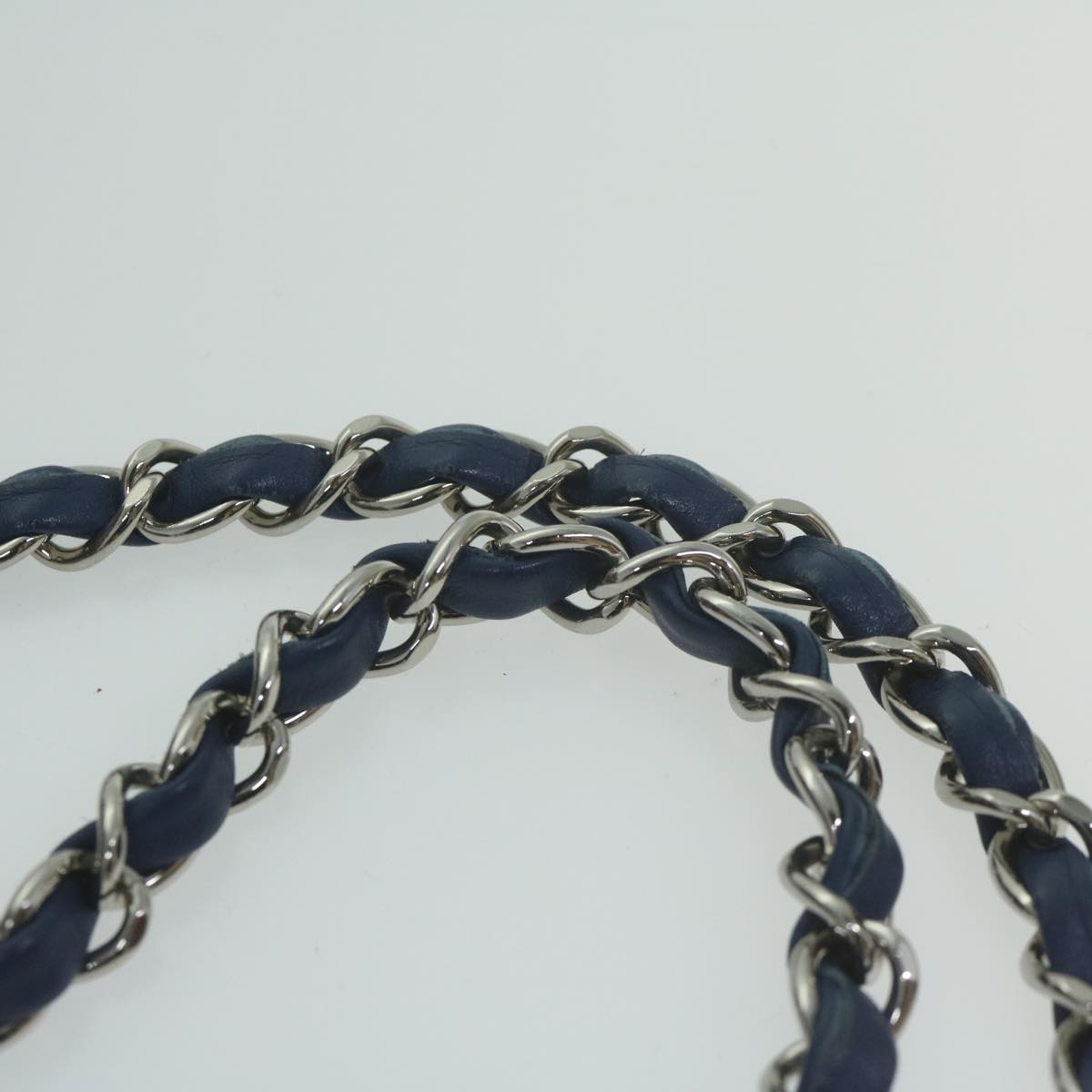 CHANEL Turn Lock Chain Shoulder Bag Nylon Navy White CC Auth 65724A