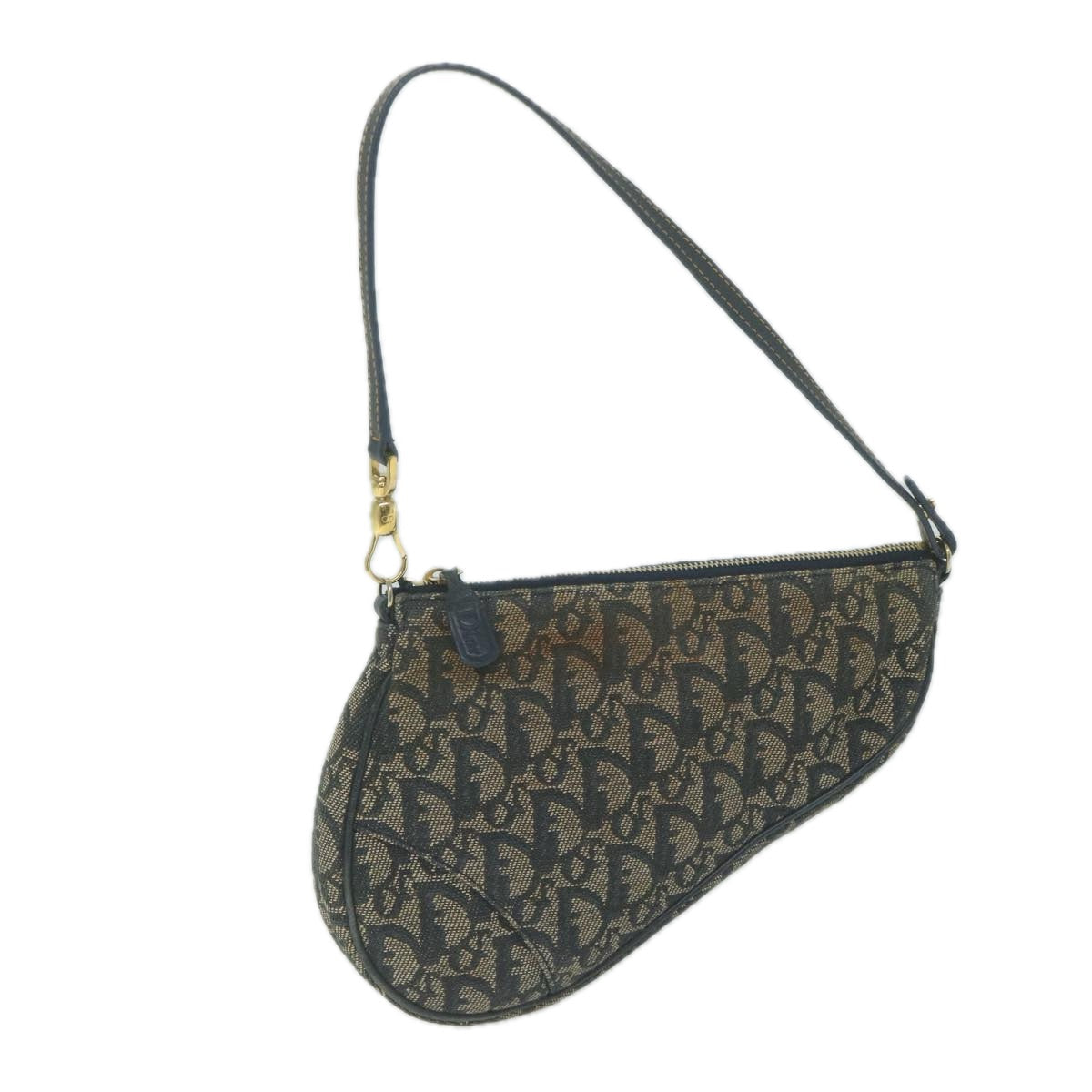 CHRISTIAN DIOR Trotter Canvas Saddle Pouch Accessory Pouch Navy Auth 65744