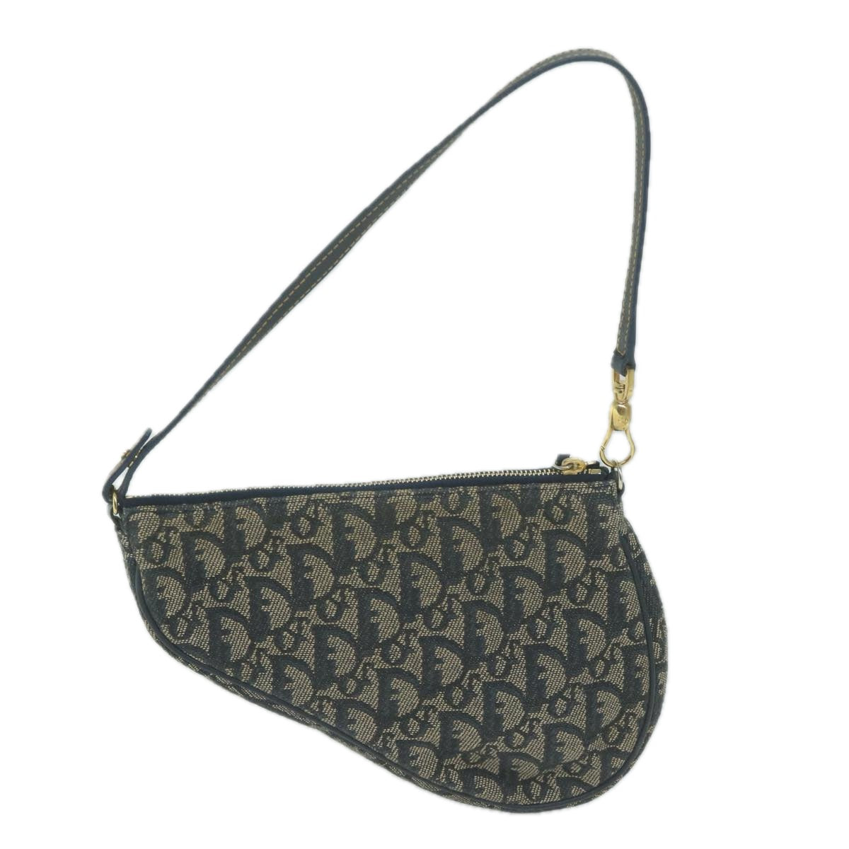 CHRISTIAN DIOR Trotter Canvas Saddle Pouch Accessory Pouch Navy Auth 65744