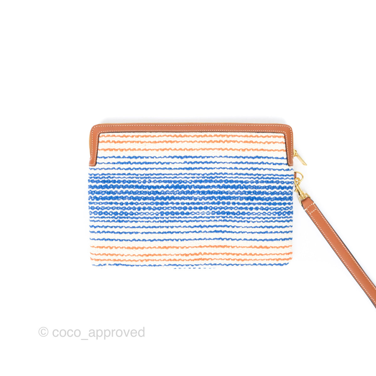 Celine Small Pouch with Strap in Striped Textile Ivory Orange Blue