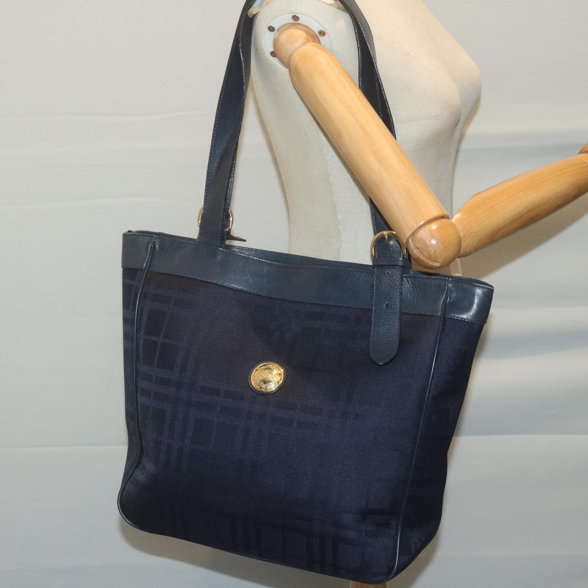 BURBERRYSs Nova Check Tote Bag Nylon Canvas Navy Auth 65964