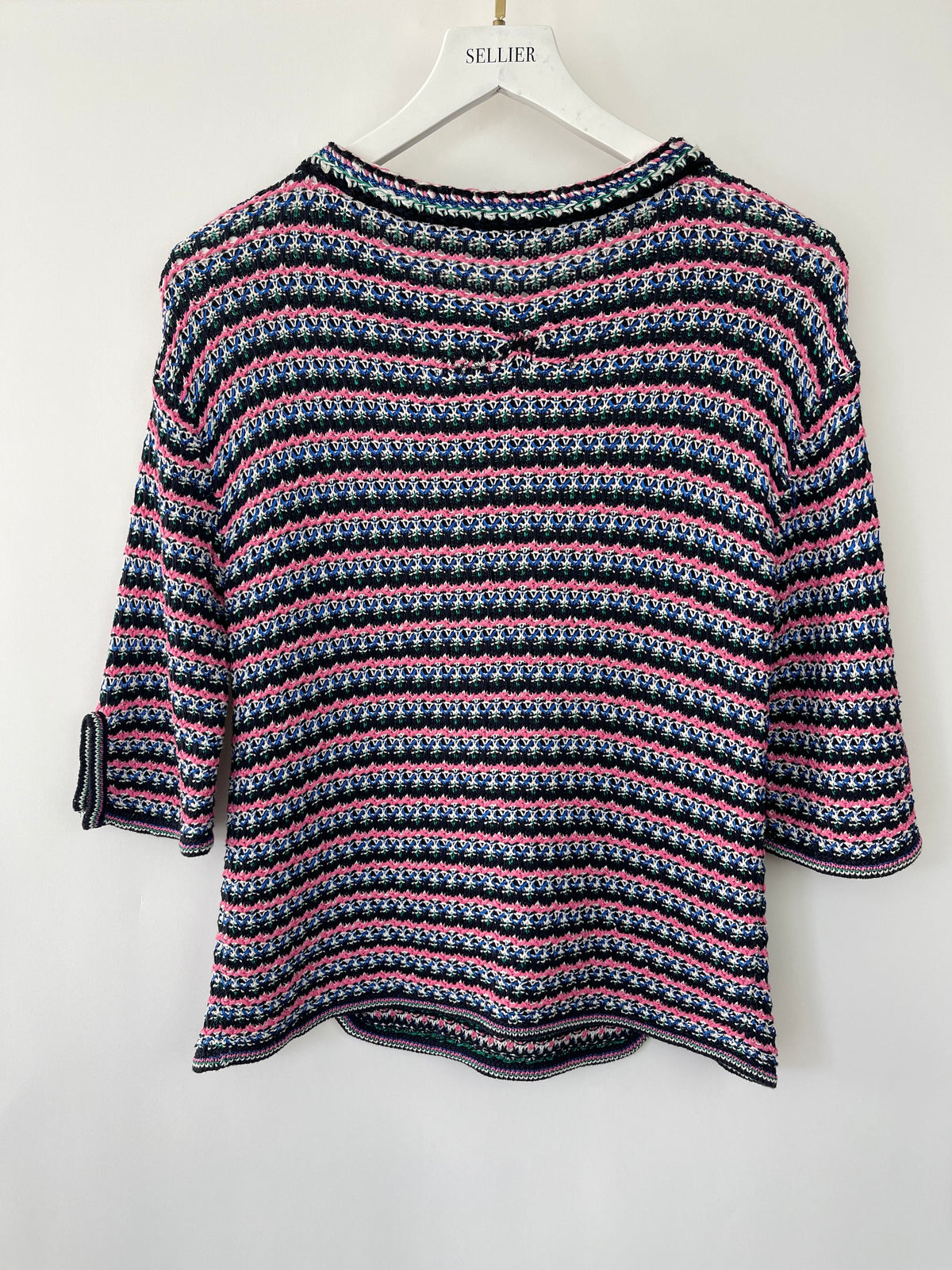 Chanel Pink, Black Metallic Green Mid-Sleeve Top FR 38 (UK 10)