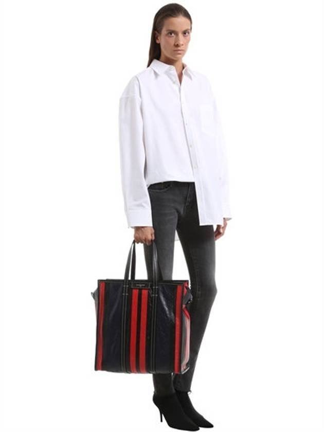 Luxury Balenciaga  Bazar Striped Medium Tote Bag Red Navy