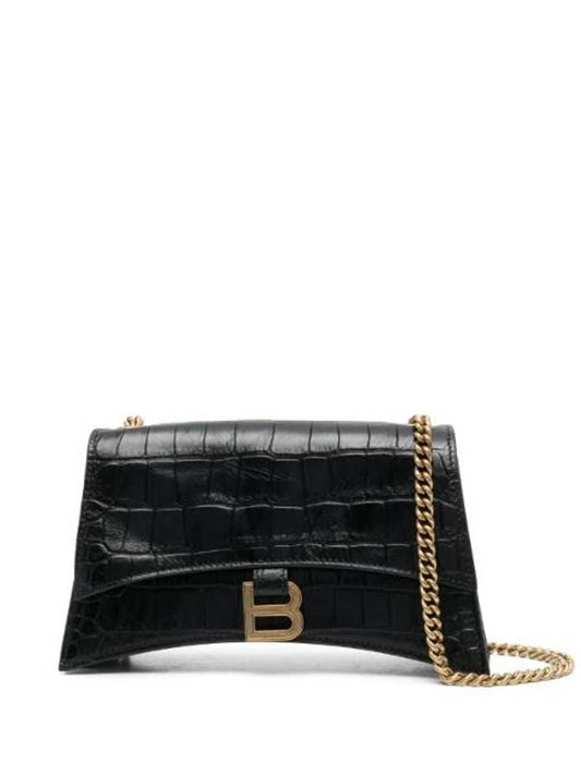 Luxury Balenciaga  Crush Crocodile Embossed Shoulder Bag Black