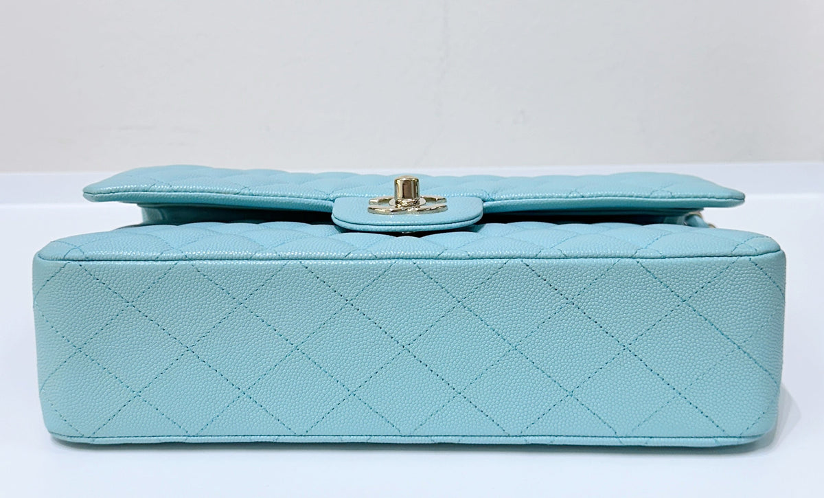 Tiffany Blue Caviar Quilted Classic Flap Medium LGHW