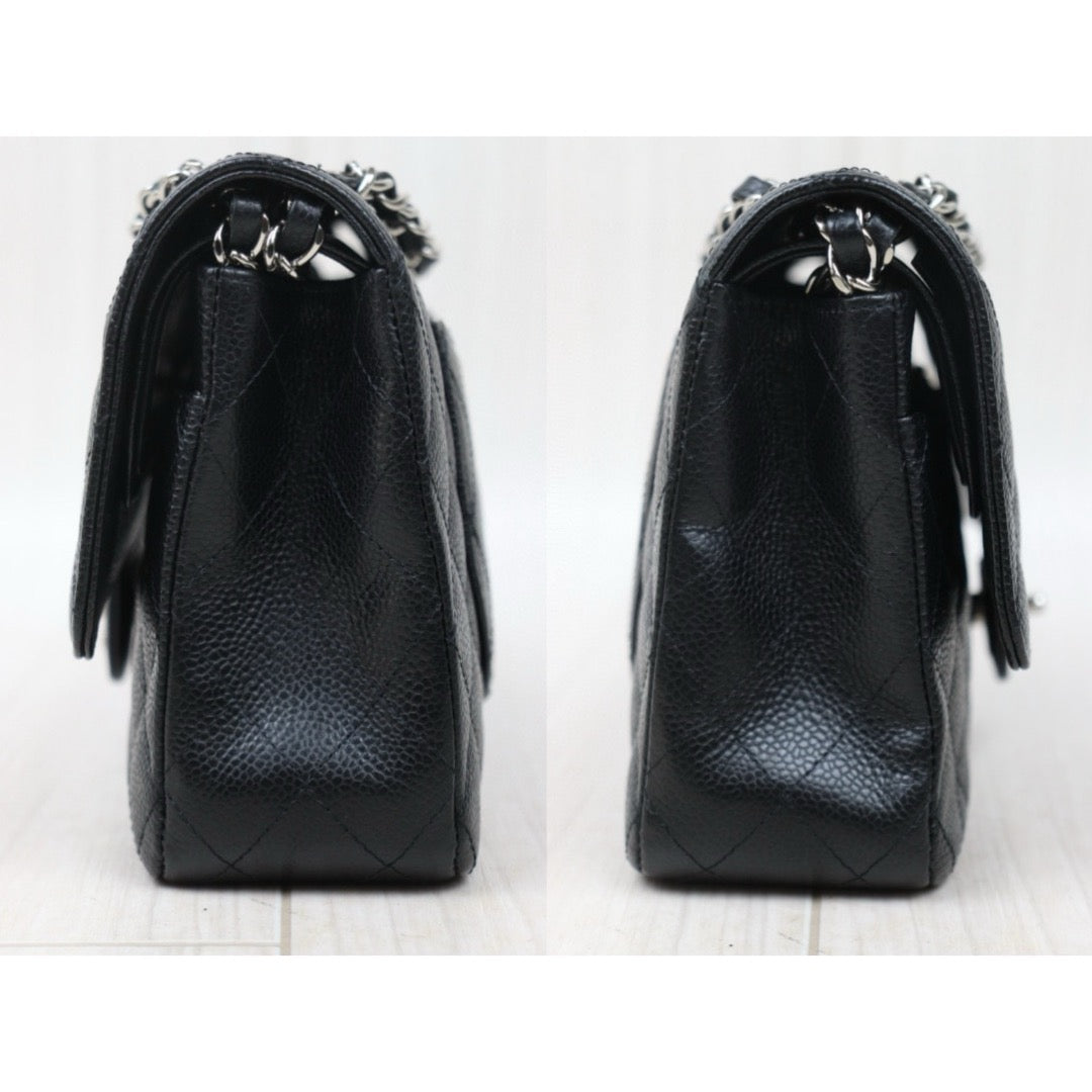 Very Good ( Rank A) ｜ CHANEL Caviar Skin Matrasse Double Flap 25 Shoulder Bag Black Made In 2009-2010 Year  ｜W24120604