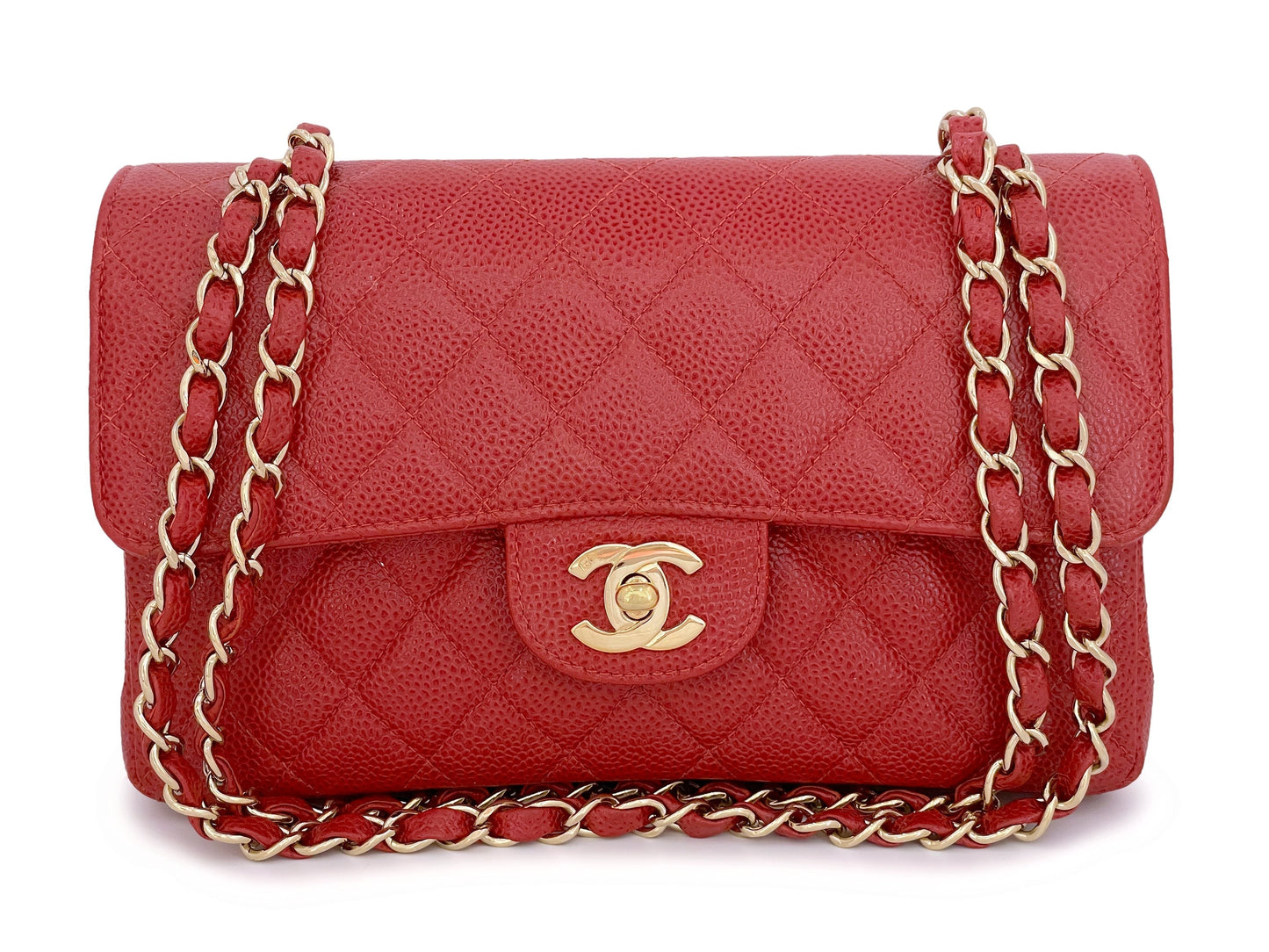 Chanel 2002 Vintage Red Caviar Small Classic Double Flap Bag 24k GHW