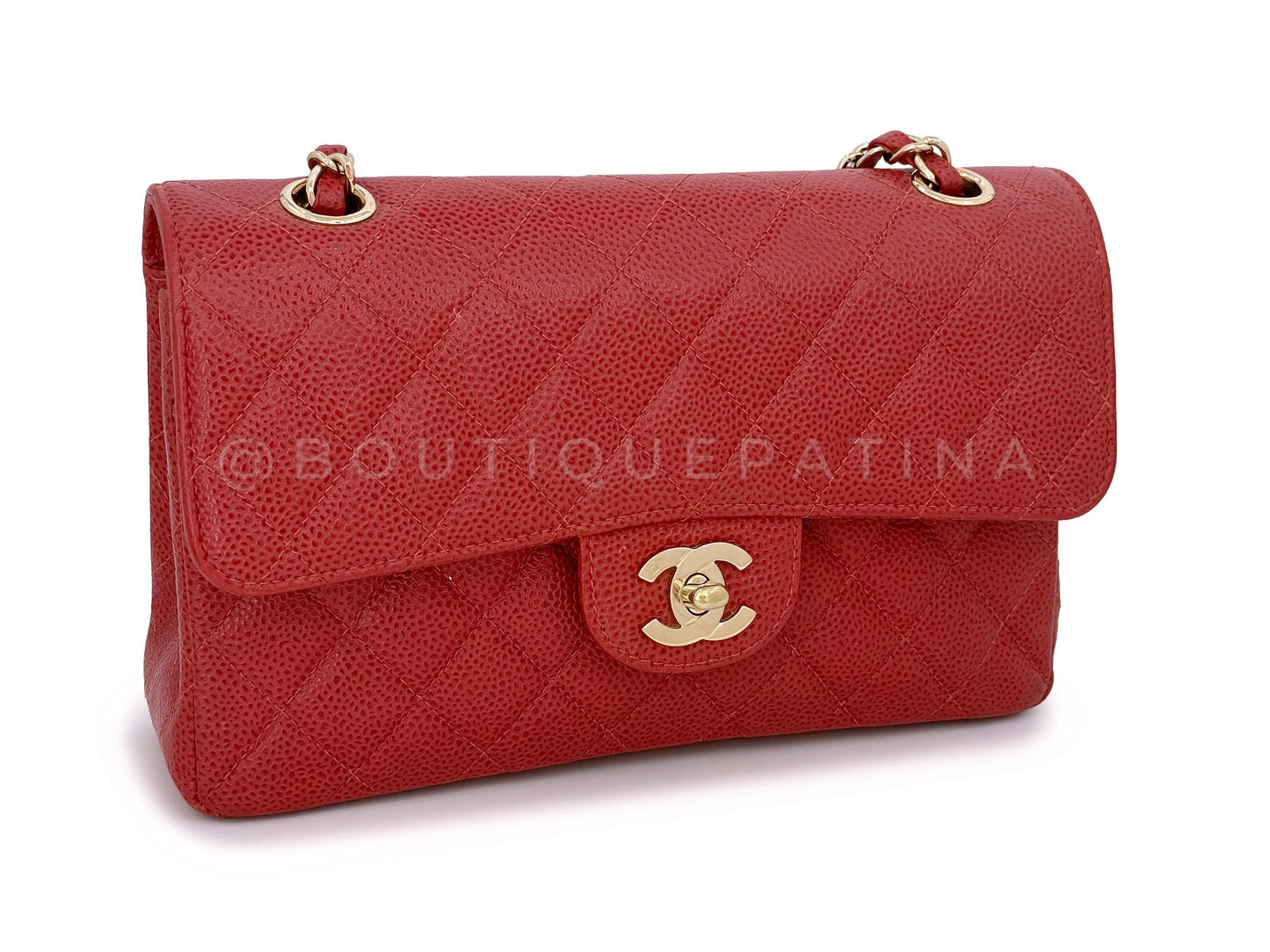 Chanel 2002 Vintage Red Caviar Small Classic Double Flap Bag 24k GHW