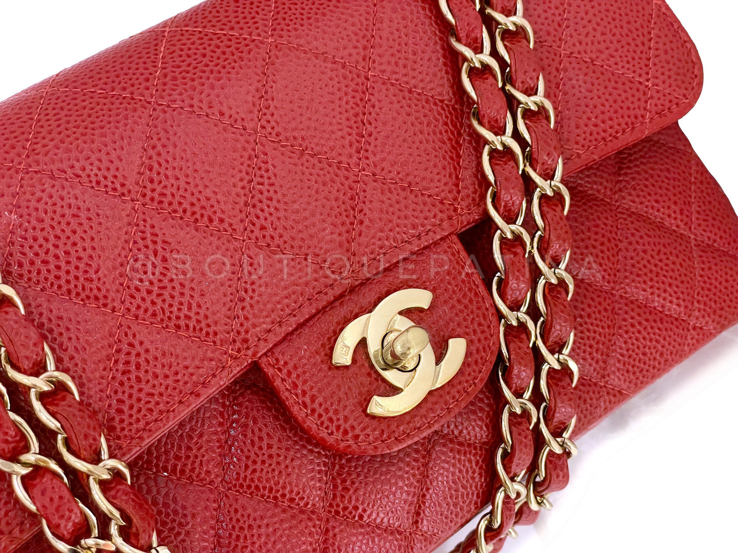 Chanel 2002 Vintage Red Caviar Small Classic Double Flap Bag 24k GHW