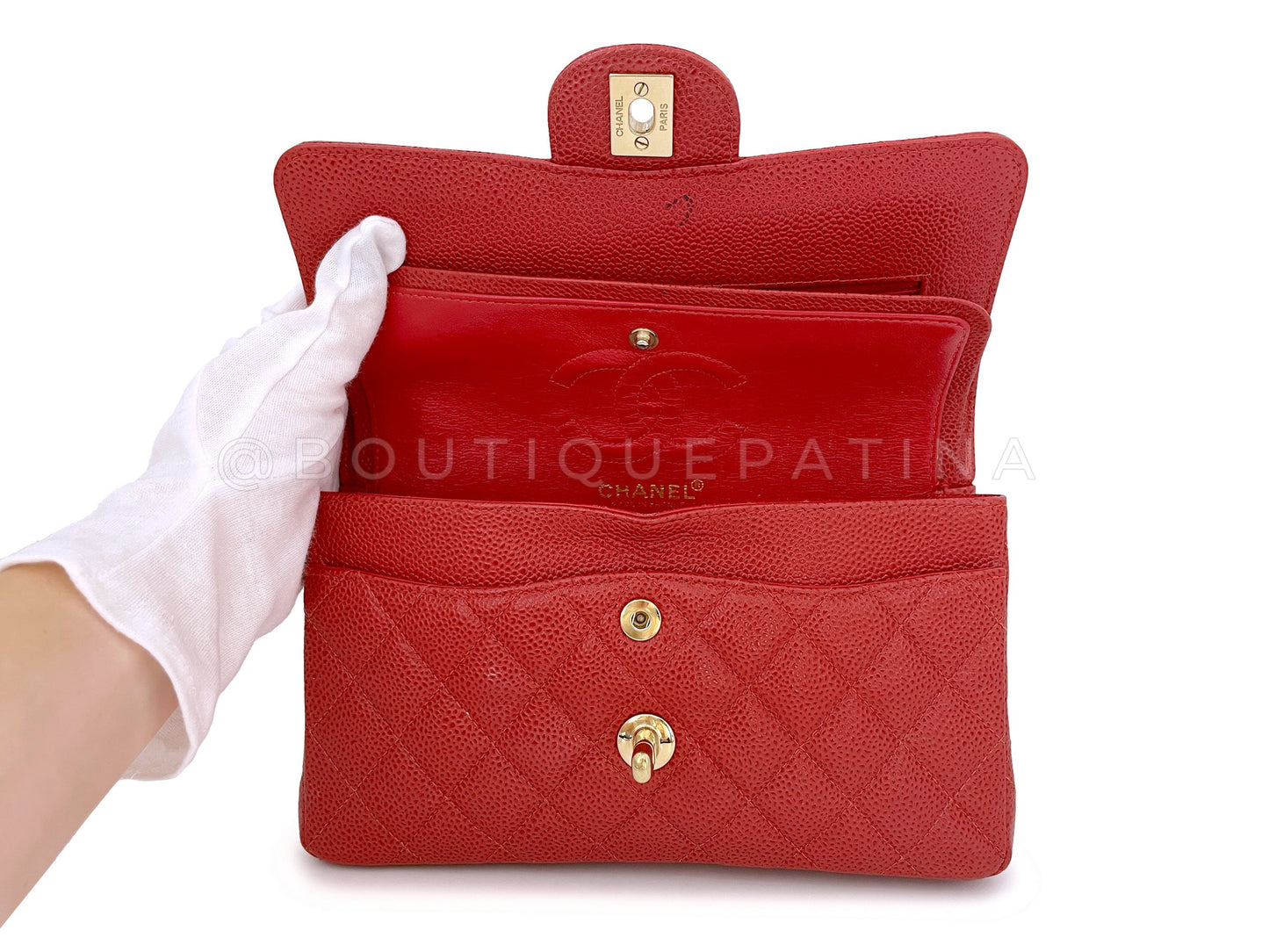 Chanel 2002 Vintage Red Caviar Small Classic Double Flap Bag 24k GHW