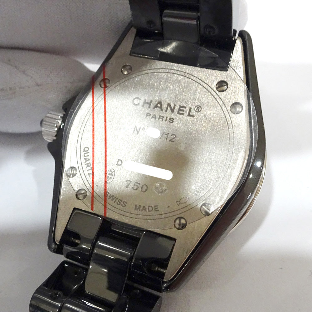 CHANEL J12 H1692 34mm Bezel Bucket Sapphire Black Ceramic K18WG Quartz Watch Finished