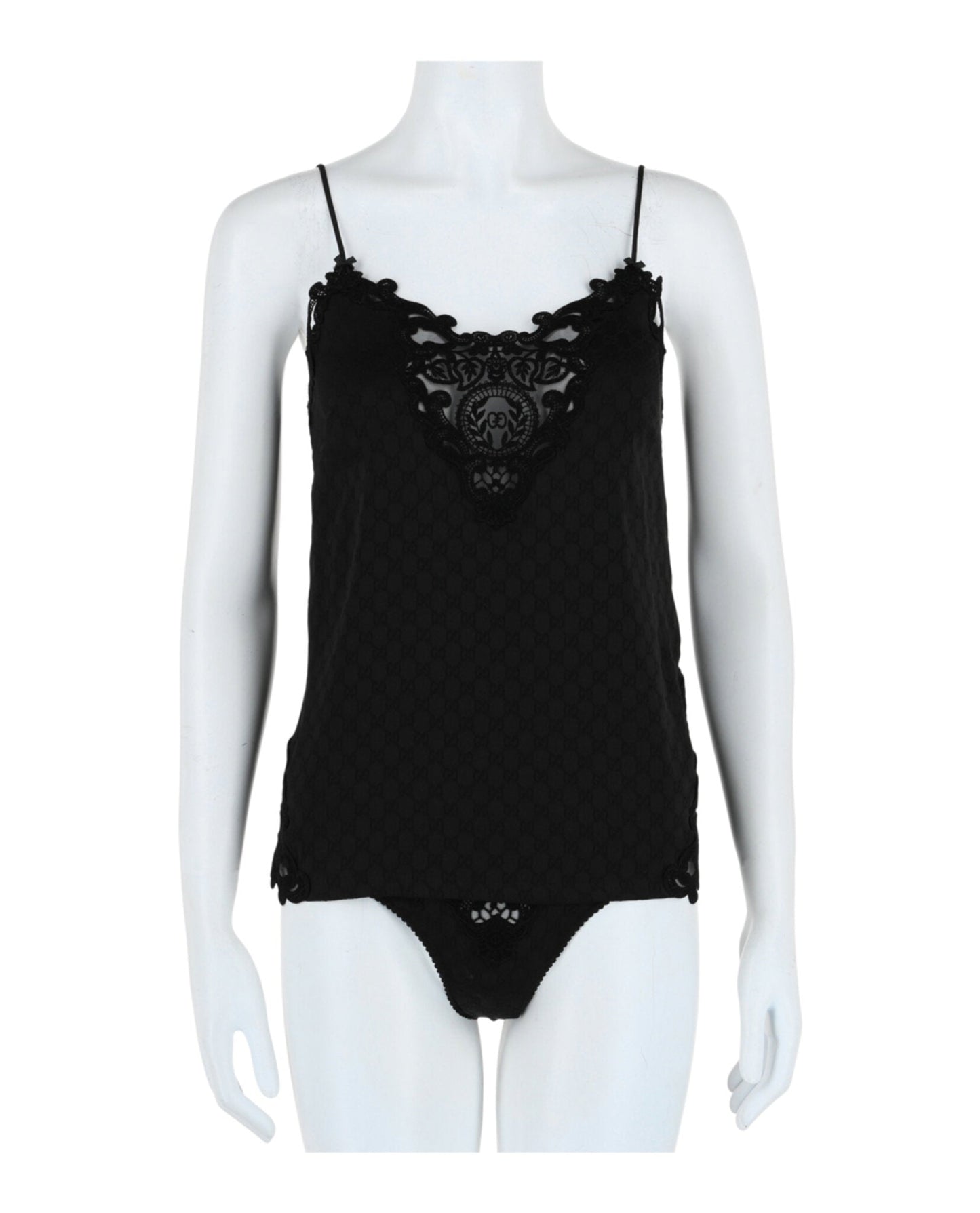 Gucci Womens Silk Two-Piece Lingerie Set Black