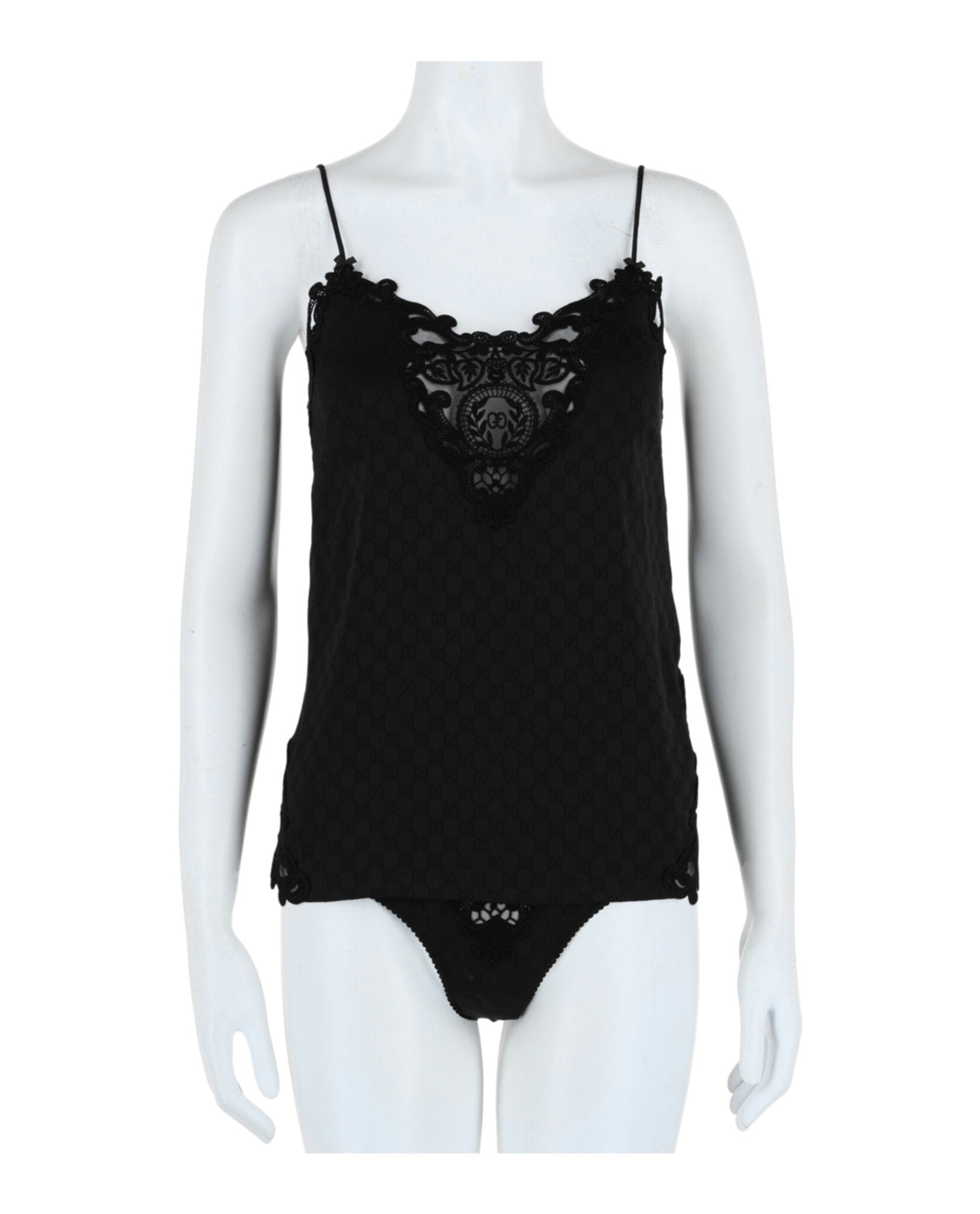 Gucci Womens Silk Two-Piece Lingerie Set Black