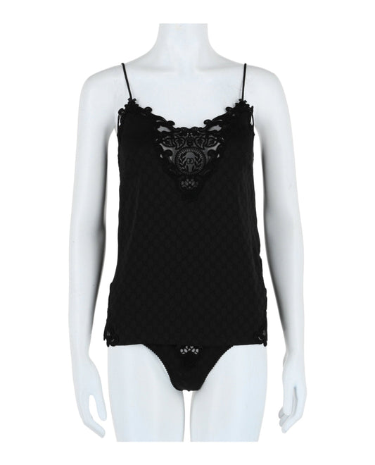 Gucci Womens Silk Two-Piece Lingerie Set Black