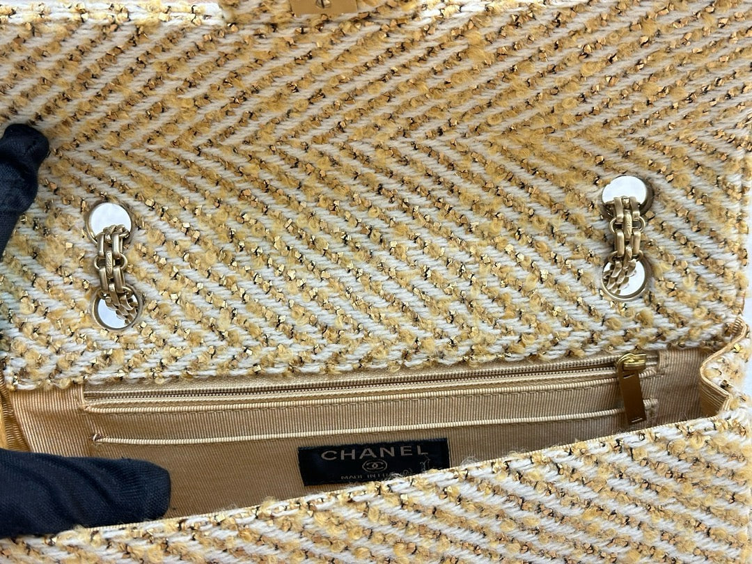 Chanel Medium Gold Tweed Single Flap Bag