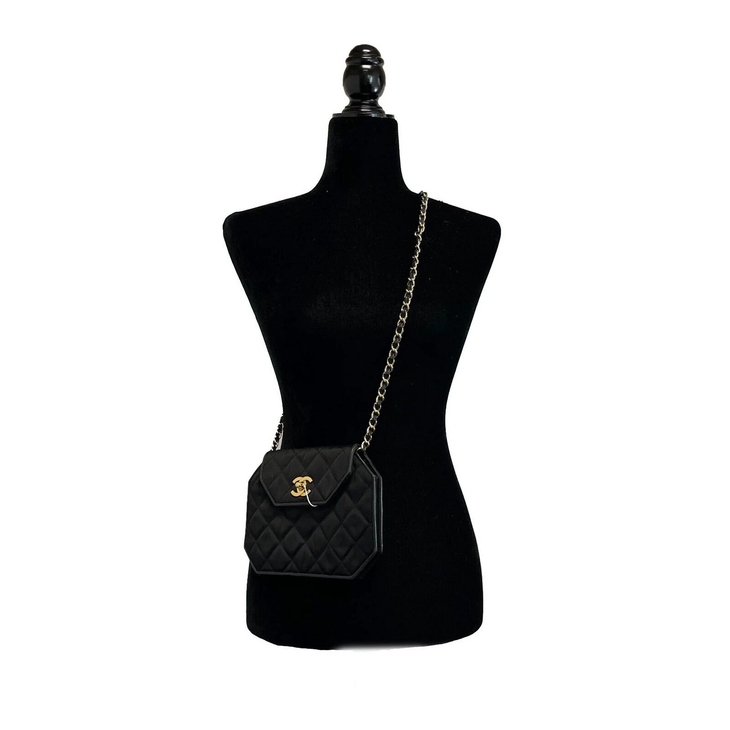 CHANEL Vintage 90's Quilted Octagon CC Shoulder Black Excellent Handbag