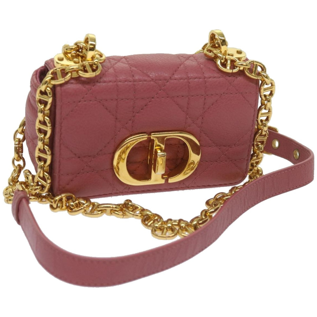 CHRISTIAN DIOR Caro Shoulder Bag Leather Pink Auth 66700A