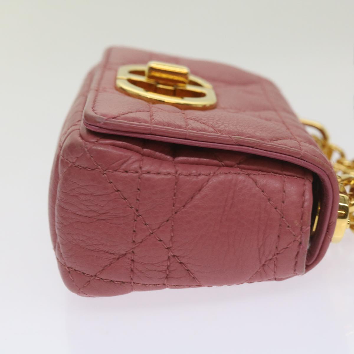 CHRISTIAN DIOR Caro Shoulder Bag Leather Pink Auth 66700A