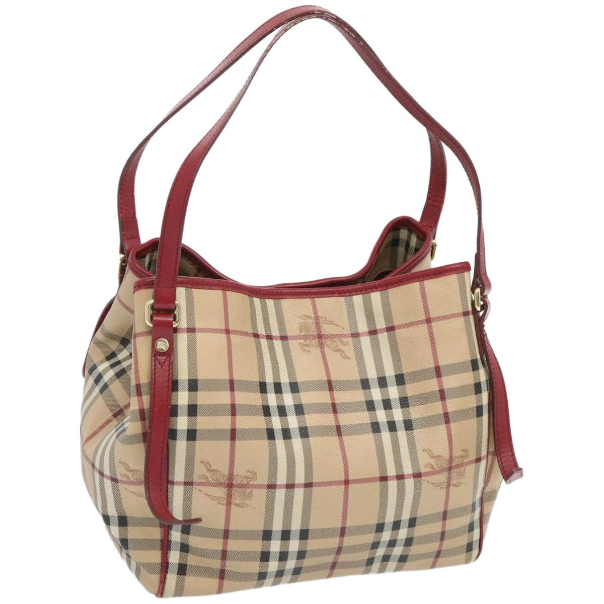 BURBERRY Nova Check Tote Bag PVC Beige Red Auth 66734