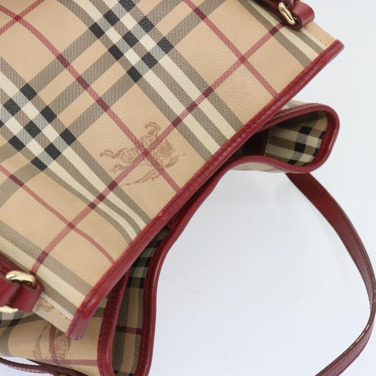 BURBERRY Nova Check Tote Bag PVC Beige Red Auth 66734