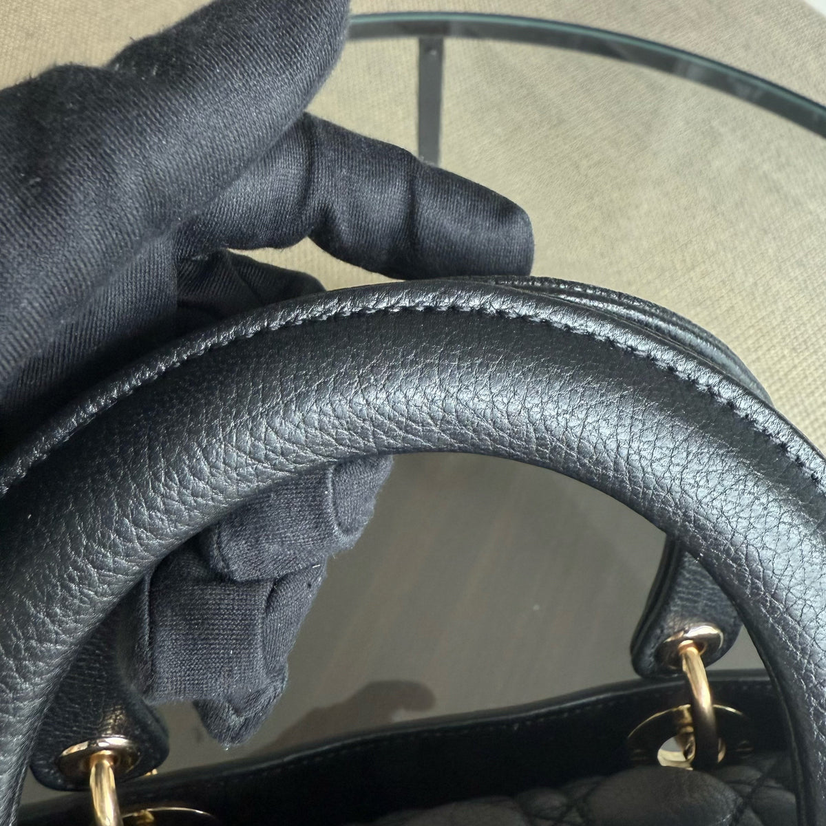 Dior Lady Medium Flap - Cannage Grained Calfskin Black Gold Hardware