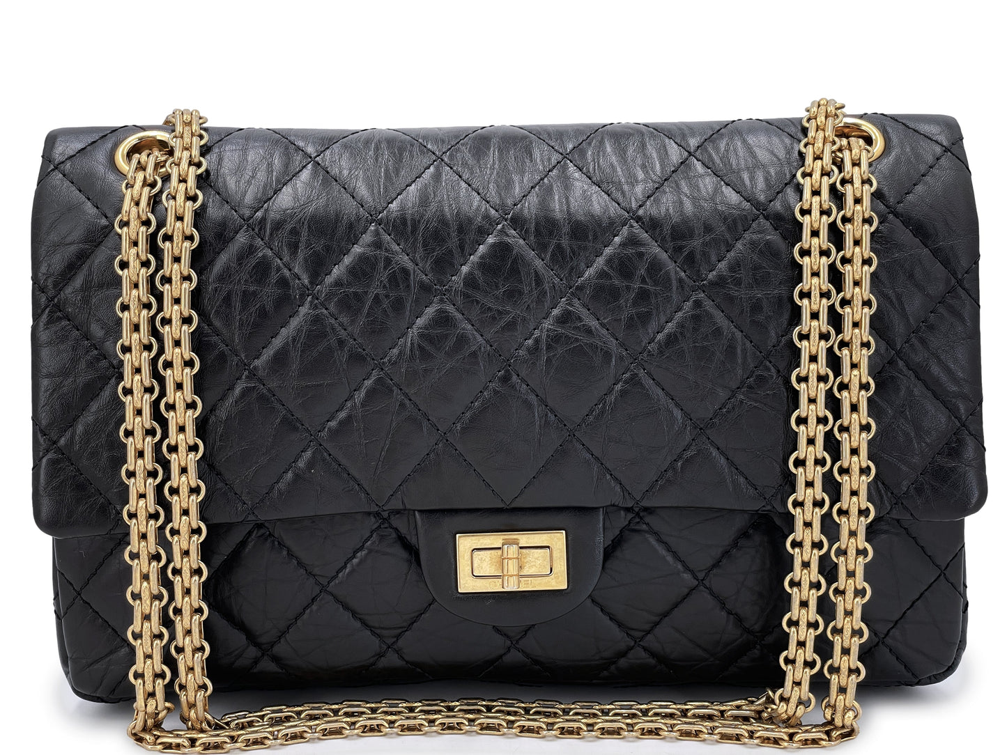 Chanel Black Aged Calfskin Reissue Medium 226 2.55 Flap Bag GHW