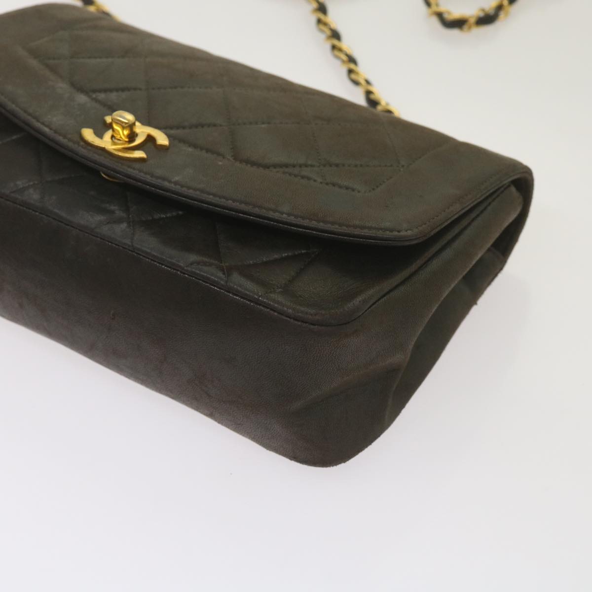 Top Quality Chanel Diana Matelasse Chain Shoulder Bag Leather Black CC Auth 66875