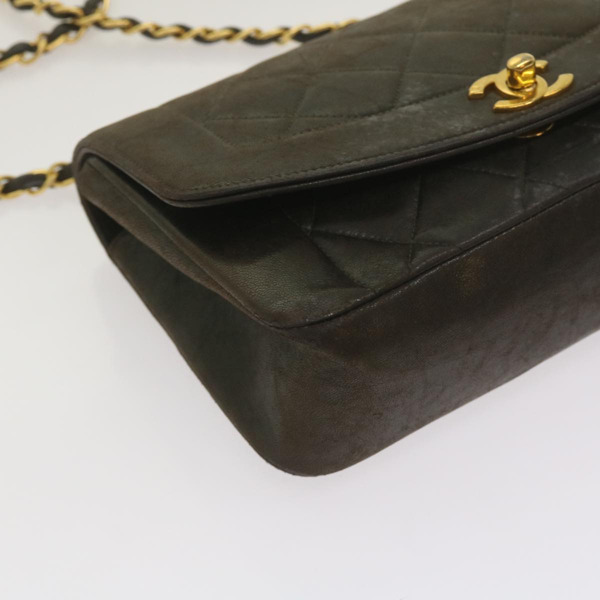 Top Quality Chanel Diana Matelasse Chain Shoulder Bag Leather Black CC Auth 66875